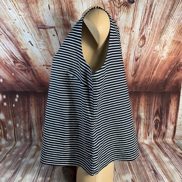 Liz Claiborne Size X Large Blue White Linen Blend Stripe Sleeveless Tank Top - Picture 2 of 9